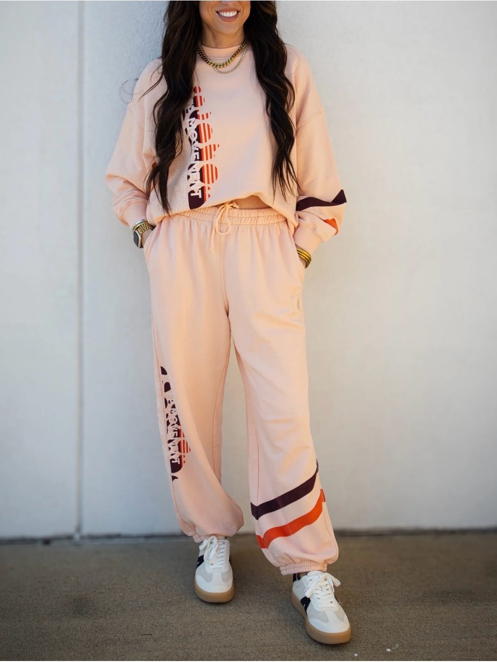Free People All Star Logo Sweatshirt & Jogger Set Pastel Peach Size L
